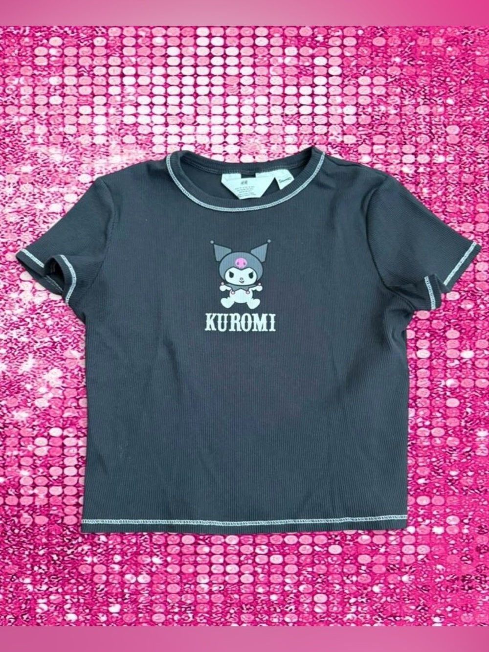 Sanrio Kuromi black ribbed crop top size US20